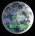 Recycle: A rendered view of the planet with green logo