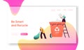 Recycle Separate Paper Trash Bin Landing Page. Man Throw Away Garbage to Container for Sorting to Reduce Pollution Royalty Free Stock Photo