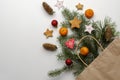 Recycle shopping brown bag with items on white background