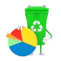 Recycle Sign Green Garbage Trash Bin Character Mascot with Info Graphics Business Pie Chart. 3d Rendering Royalty Free Stock Photo