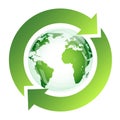 Recycle sign with green globe