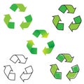 Recycle sign. Recycled arrows set. Green color. Vector clip art Royalty Free Stock Photo
