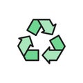 Recycle sign, waste recycling, trash flat color line icon.