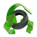 Recycle symbol around used tyre. 3D illustration Royalty Free Stock Photo