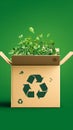 Recycle symbol on cardboard box against green background, eco friendly Royalty Free Stock Photo