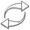 Recycle symbol hand drawn graphic with two opposite arrows in a circle Royalty Free Stock Photo