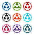 Recycle symbol icon flat round buttons set illustration design Royalty Free Stock Photo
