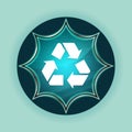 Recycle symbol icon magical glassy sunburst blue button sky blue background Royalty Free Stock Photo