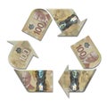 Recycle symbol made with canadian dollars