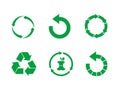 Green recycle sign set on white background. Reuse, renew, compost food waste, concept.