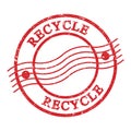 RECYCLE, text written on red postal stamp