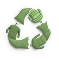 Recycle textiles, recycle symbol made with recycled fabric, reduce textile waste