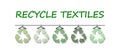 Recycle textiles text with recycle clothes icons textured with recycled fabric on hanger