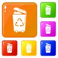 Recycle trash can icons set vector color Royalty Free Stock Photo