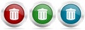 Recycle vector icon set. Red, blue and green silver metallic web buttons with chrome border Royalty Free Stock Photo