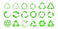 Recycle vector icons bio reuse package label templates. Green eco recycle arrow in green triangle Royalty Free Stock Photo