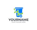 Recycle and waste disposal, refuse container with a branch and leaves around, logo design. Ecology, environment and earth protecti