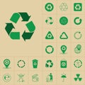 Recycle Waste Symbol Green Arrows Logo Set Web Icon Collection