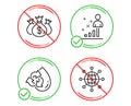 Recycle water, Check investment and Stats icons set. International globe sign. Vector