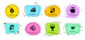 Recycle water, Mint bag and Burger icons set. Teapot, Wine glass and Takeaway coffee signs. Vector