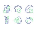 Recycle water, Mint bag and Water glass icons set. Cooking timer, Soy nut and Coffeepot signs. Vector
