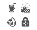 Recycle water, Present and Cocktail icons. Copyright locker sign. Refill aqua, Gift, Fresh beverage. Vector