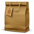 Recycled brown craft paper bag on white background