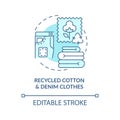 Recycled cotton, denim materials concept icon