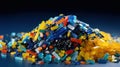 Recycled crushed plastic granules turned into new reused material. Plastic crossover