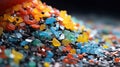 Recycled crushed plastic granules turned into new reused material. Plastic crossover