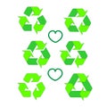 Recycled eco icon set. Recycle arrows ecology symbol. Recycled cycle arrow. Vector illustration isolated on white backgroun Royalty Free Stock Photo