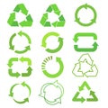Recycled eco vector icon set, cycle and triangle arrows in a flat style. Recycled green arrows eco sign set. Vector illustration Royalty Free Stock Photo