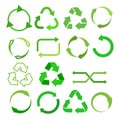 Recycled eco vector icon set, cycle and triangle arrows in a flat style. Recycled green arrows eco sign set. Vector illustration Royalty Free Stock Photo