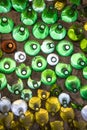 Recycled glass bottle wall on a sunny day