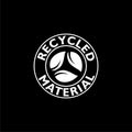 Recycled material sign logo isolated on dark background