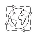 Recycled materials line icon label. Eco friendly packaging vector symbol. Sign world global