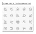 Recycled materials line icons set