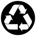 Recycled paper symbol, white recycle icon on a black round background, vector icon.