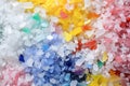 Recycled plastic granules with mixed colors. Generative AI