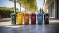 Recycled Plastic Outdoor Dustbins. Colorful plastic bins for different waste types