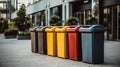 Recycled Plastic Outdoor Dustbins. Colorful plastic bins for different waste types