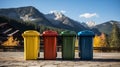 Recycled Plastic Outdoor Dustbins. Colorful plastic bins for different waste types