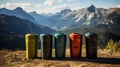 Recycled Plastic Outdoor Dustbins. Colorful plastic bins for different waste types