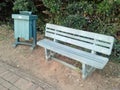 Recycled plastic used to manufacture new park bench and waste bi