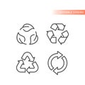 Recycled symbol with leaf line vector