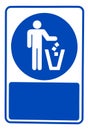 Recycled symbol over blue and white background. Man throwing trash into dust bin. Keep clean Royalty Free Stock Photo