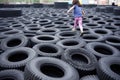 Recycled Tires Being Transformed Into Rubberized Playground Surfaces. Generative AI