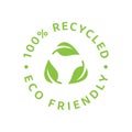 100% recycled vector label. Eco friendly green seal.