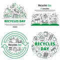 Recycles day banner set, outline style