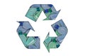 Recyclig symbol made of plastic bottle on white background - Ecology concept